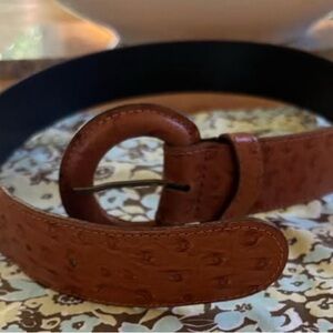 Brown Textured leather Belt with Round Buckle